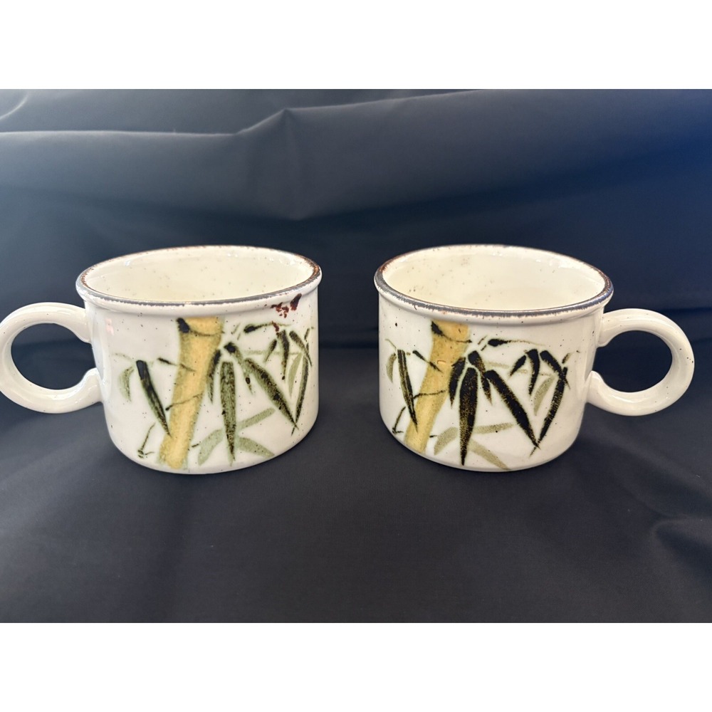 Stonehenge Midwinter Rangoon England Pair Of Tea Coffee Cups Bamboo Boho MCM